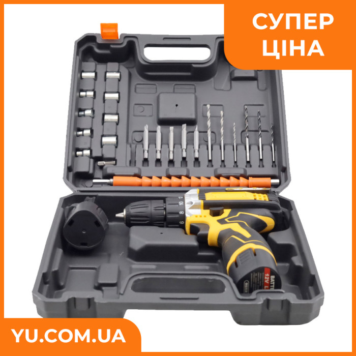 Аккумуляторная дрель-шуруповерт в чемодане (2 аккумулятора 12V) набор 1344-1