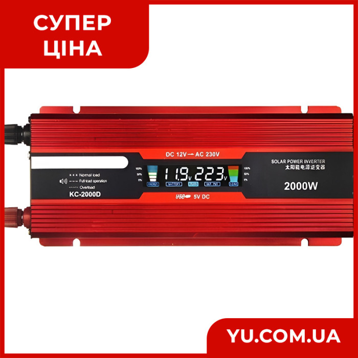 Перетворювач напруги інвертор 2000W D+LCD 12V digital (work 1000W) з LED екраном