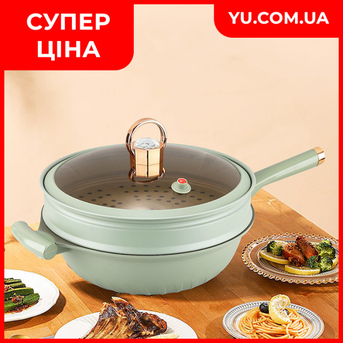 Сковорода wok со стеклянной крышкой Shikainuo диаметром 32см