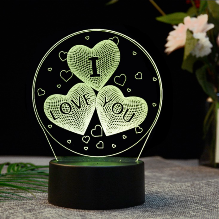 Светильник-ночник сердца 3D I LOVE YOU
