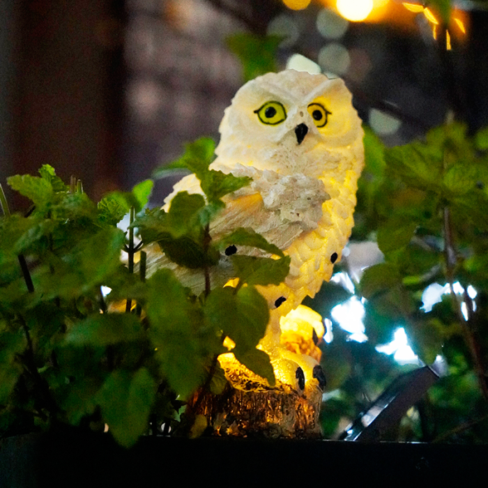 Газонний світильник "Сова біла" на сонячній батареї водонепроникний