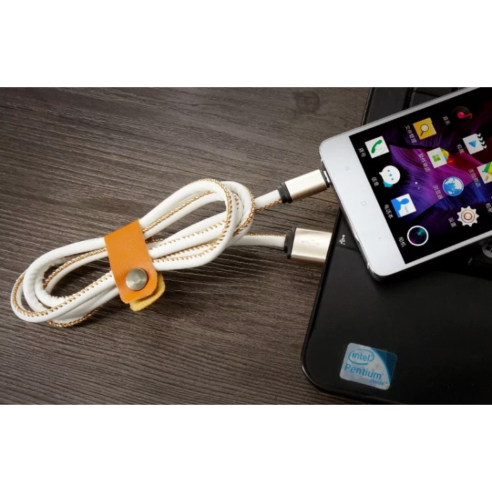 Кабель для заряджання телефонів USB - Lightning у шкіряному обплетенні, довжина 1 метр