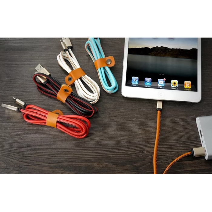 Кабель для заряджання телефонів USB - Lightning у шкіряному обплетенні, довжина 1 метр