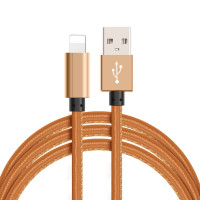 Кабель для заряджання телефонів USB - Lightning у шкіряному обплетенні, довжина 1 метр
