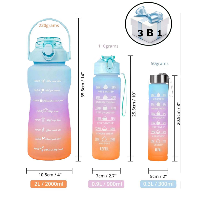 Набір спортивних пляшок для води 3в1 (300/900/2000мл)
