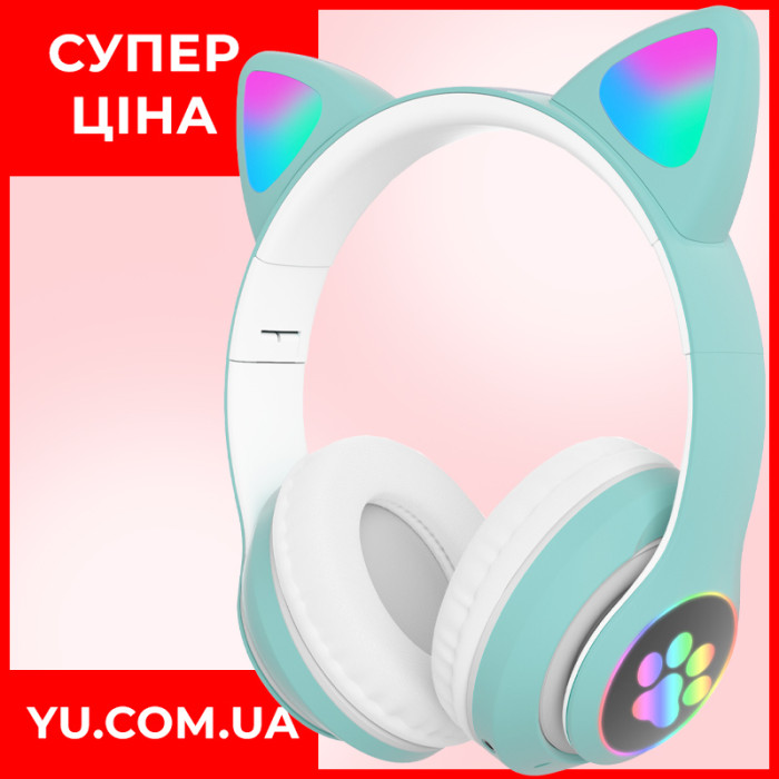 Навушники з котячими вушками, підсвічуванням та мікрофоном STN 28 бірюзові