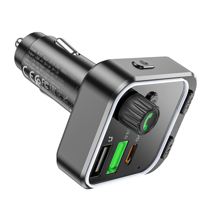 FM модулятор трансмітер Bluetooth PD20W QC3.0 Borofone BC53 Highway зі швидкою зарядкою