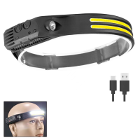 Фонарь налобный BL-W689-2 LM+2COB (white+yellow), сенсорный, Li-ion аккумулятор, USB