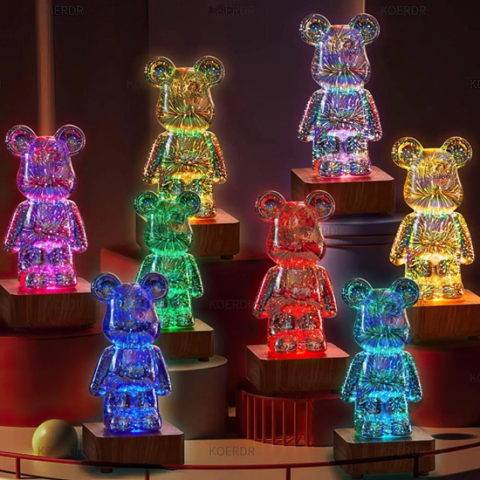 3D ночник мишка фейерверк стеклянный RGB светильник лампа медведь Bearbrick 8 цветов