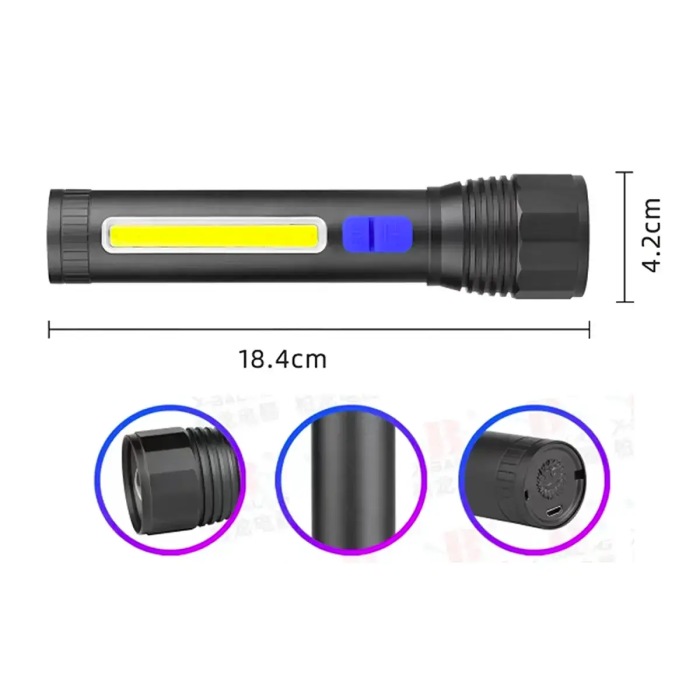 Ручний акумуляторний ліхтар Bailong CB-C12-P50-COB USB