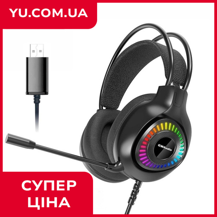 Ігрові навушники GH-01 Gaming Led з підсвічуванням та мікрофоном, дротові навушники для ігор та музики