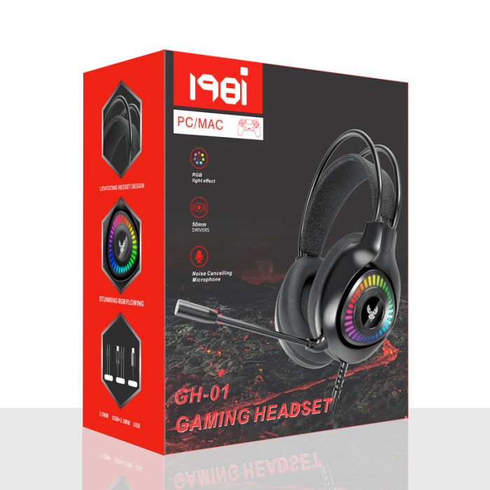 Ігрові навушники GH-01 Gaming Led з підсвічуванням та мікрофоном, дротові навушники для ігор та музики