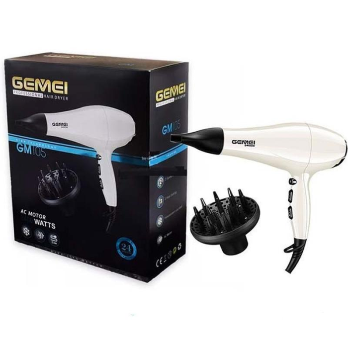Професійний фен для сушіння волосся Gemei GM-105 + насадка-концентратор та дифузор