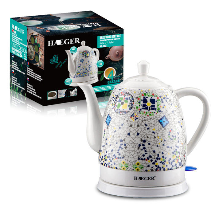 Электрочайник HAEGER HG-7837 1.5л керамический 1350 Вт