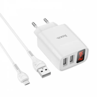 Зарядное устройство с дисплеем и кабелем USB - micro USB Hoco C86A Illustrious (2USB/2.4A) Белый