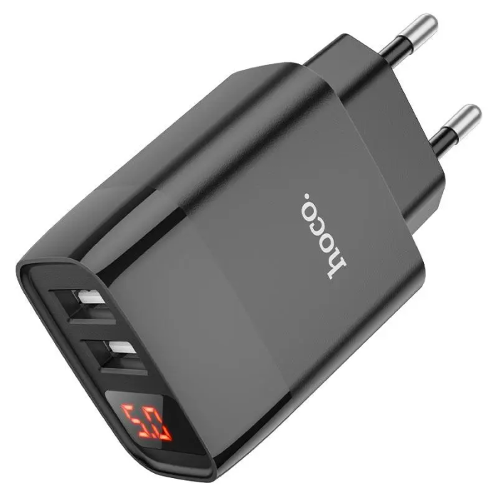 Зарядний пристрій з дисплеєм та кабелем USB - Lightning Hoco C86A Illustrious (2USB/2.4A) Чорний