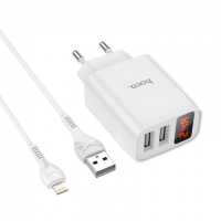 Зарядное устройство с дисплеем и кабелем USB - Lightning Hoco C86A Illustrious (2USB/2.4A) Белый
