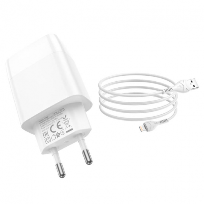 Зарядное устройство с дисплеем и кабелем USB - Lightning Hoco C86A Illustrious (2USB/2.4A) Белый