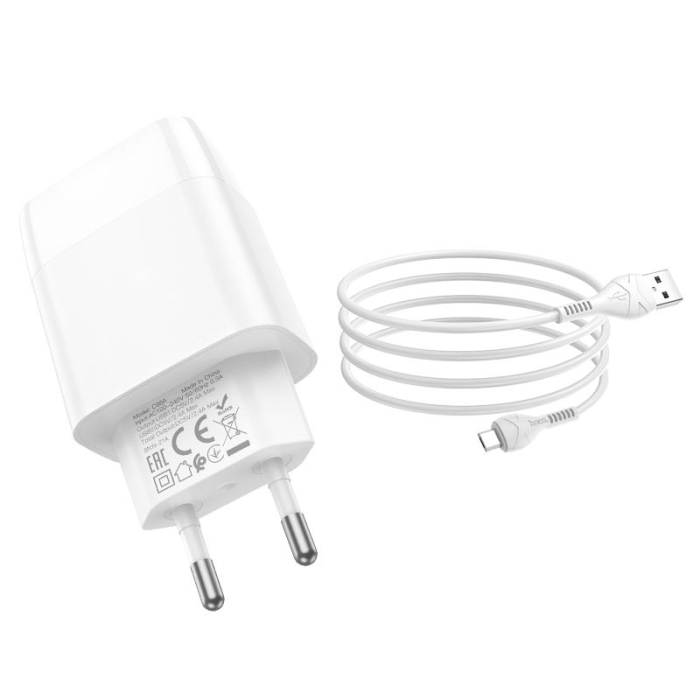 Зарядний пристрій з дисплеєм та кабелем USB - micro USB Hoco C86A Illustrious (2USB/2.4A) Білий