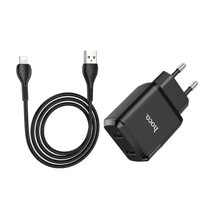 Зарядний пристрій 220В USBx2 з кабелем USB - Lightning Hoco N7 Speedy