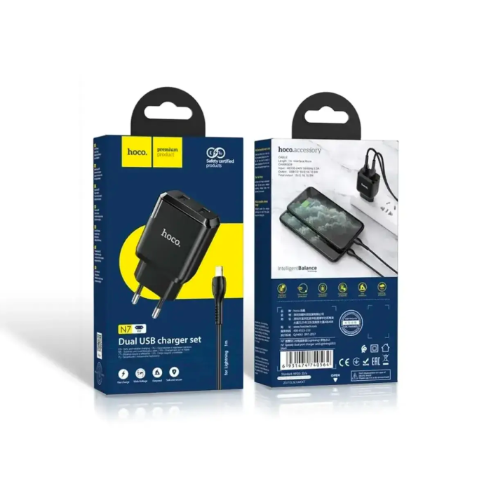 Зарядний пристрій 220В USBx2 з кабелем USB - Lightning Hoco N7 Speedy