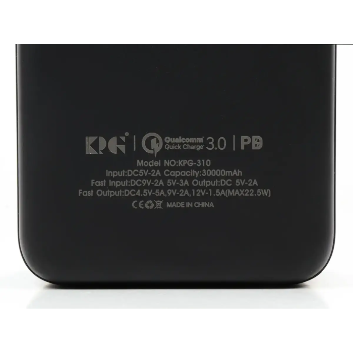 Зовнішній акумулятор Power Bank 30000мАч 22,5Вт KP KPG-310