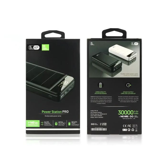 Зовнішній акумулятор (power bank) 30000мАг KP PD-30 портативний повербанк з високою потужністю