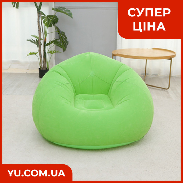 Надувное велюровое кресло-груша 110 х 110 х 80 см KR-1 зеленое
