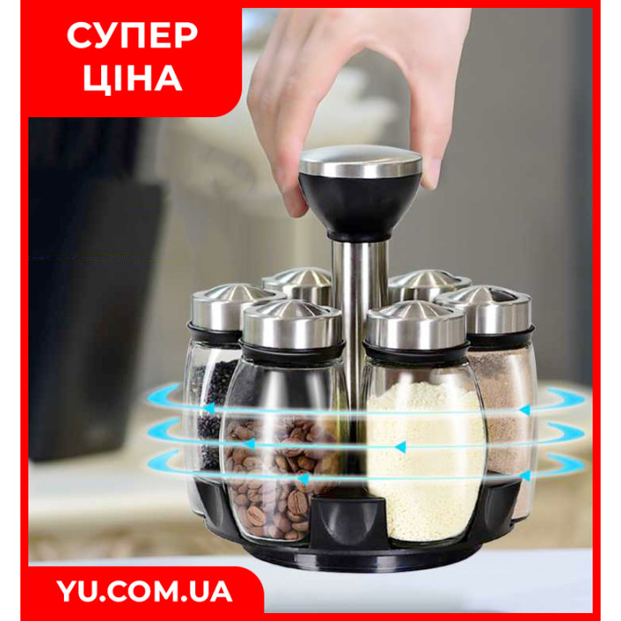 Набор для специй Spiceck set OT_107 стекло/металл на 6 баночек с вращением