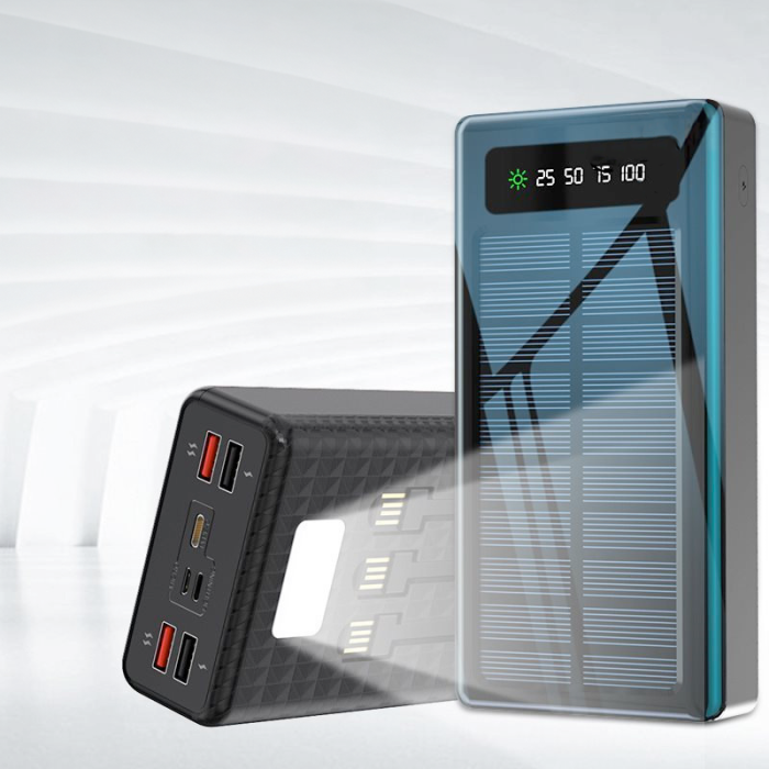 Power Bank UKC 60000mAh із сонячною панеллю 4 USB + 3 зарядні кабелі в комплекті