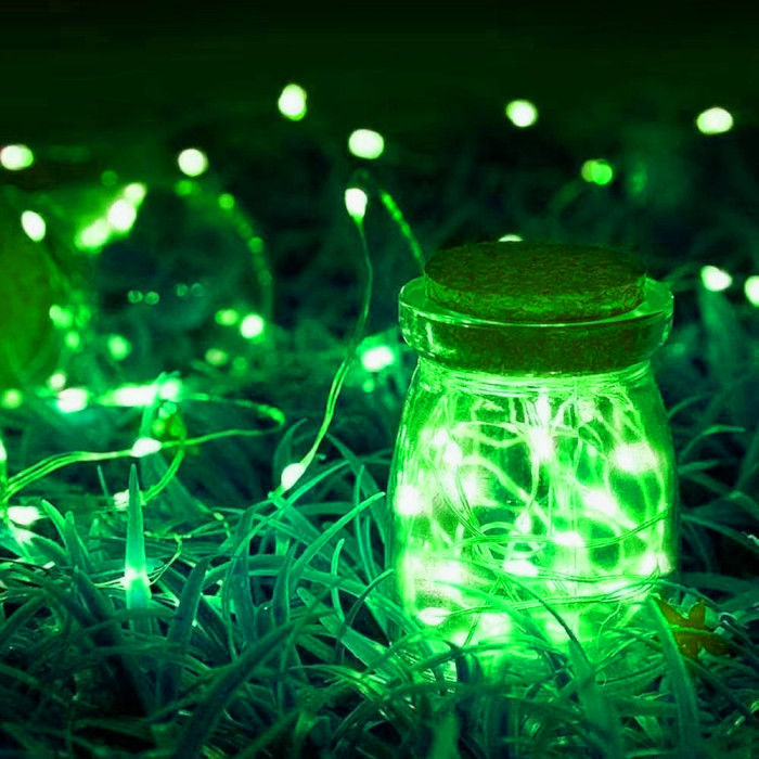 Гірлянда мідний дріт (краплі роси) G GREEN 200 Led 20 метрів працює від батарейок+USB (зелене світло)