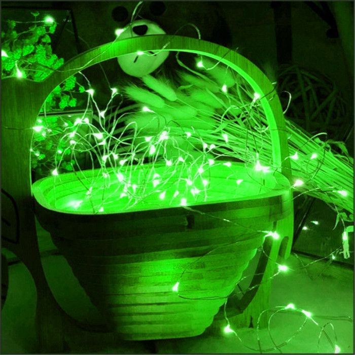 Гірлянда мідний дріт (краплі роси) G GREEN 200 Led 20 метрів працює від батарейок+USB (зелене світло)