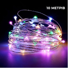 Гірлянда мідний дріт (краплі роси) M MULTI 100 Led 10 метрів працює від батарейок + USB (різнокольорове світло)
