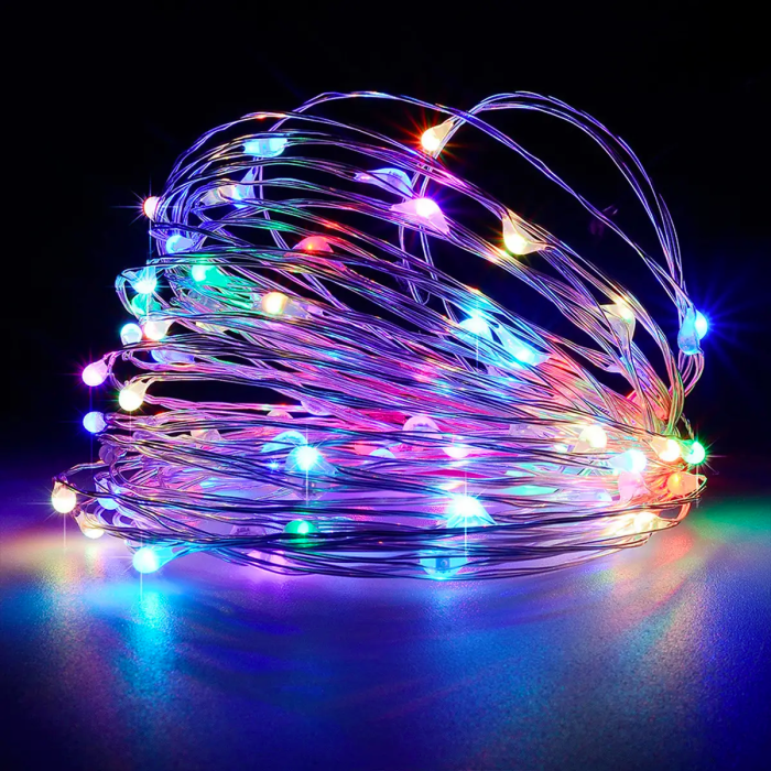 Гірлянда мідний дріт (краплі роси) M MULTI 30 Led 3 метри працює від батарейок + USB (різнокольорове світло)