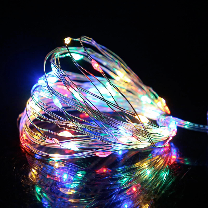 Гірлянда мідний дріт (краплі роси) M MULTI 200 Led 20 метрів працює від батарей + USB (різнобарвне світло)