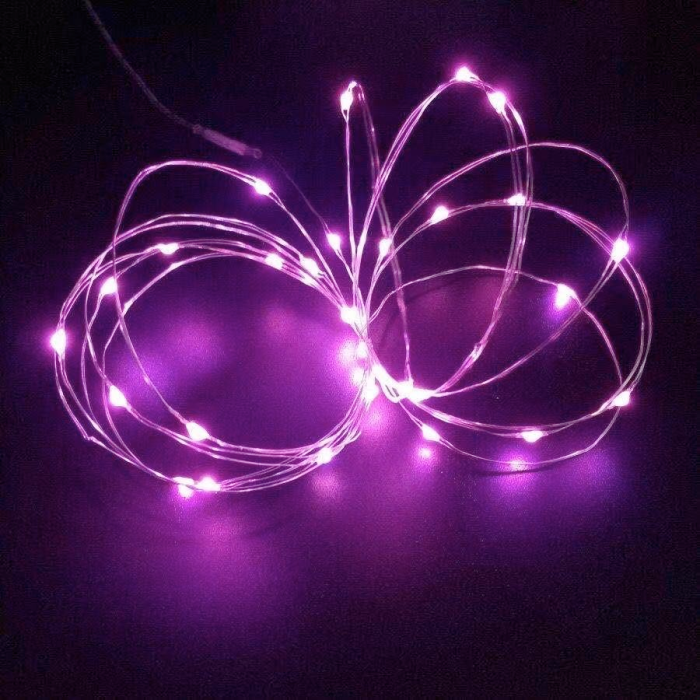 Гірлянда мідний дріт (краплі роси) P PINK 100 Led 10 метрів працює від батарейок + USB (рожеве світло)