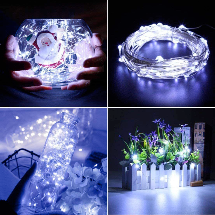 Гірлянда мідний дріт (краплі роси) W WHITE 30 Led 3 метри працює від батарейок + USB (холодне біле світло)