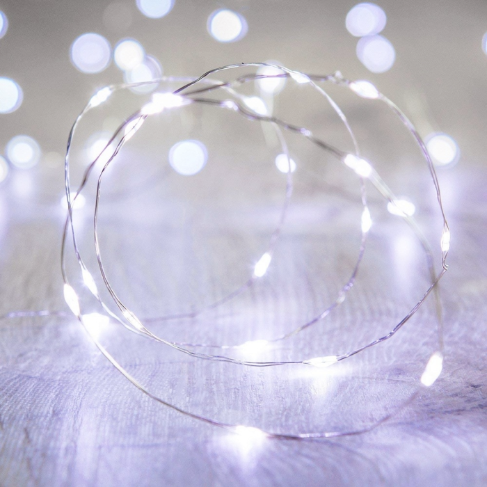 Гірлянда мідний дріт (краплі роси) W WHITE 30 Led 3 метри працює від батарейок + USB (холодне біле світло)