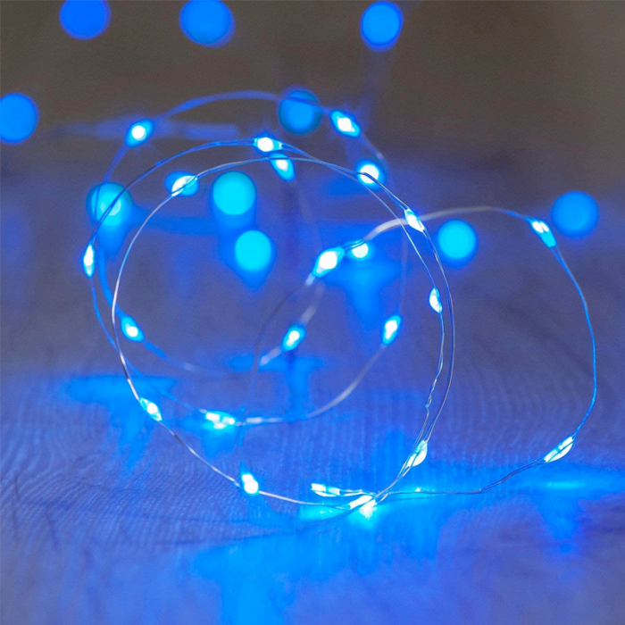 Гірлянда мідний дріт (краплі роси) B BLUE 30 Led 3 метри працює від батарейок + USB (синє світло)