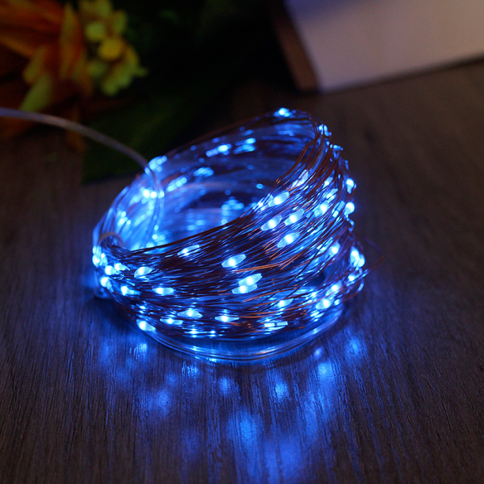 Гірлянда мідний дріт (краплі роси) B BLUE 30 Led 3 метри працює від батарейок + USB (синє світло)