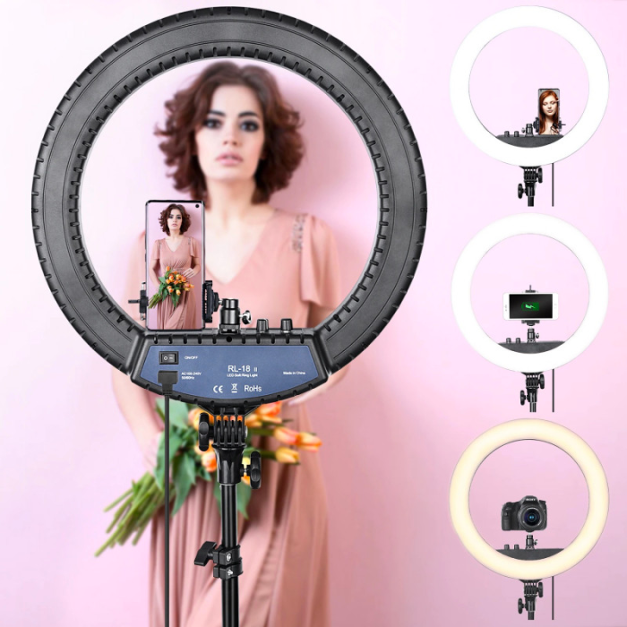 Кільцева LED лампа RL-18 II 45см 55Вт USB WiFi Bluetooth + кріплення для телефону та фотоапарата, пульт, сумка