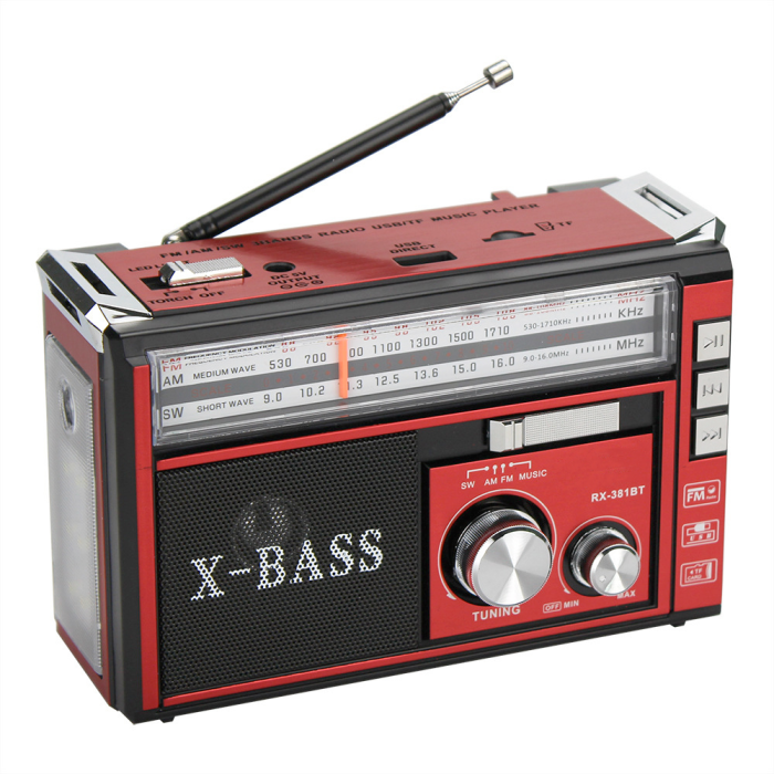 Радіоприймач USB/SD Golon RX-381 радіо з MP3 та LED ліхтариком (колір червоний)
