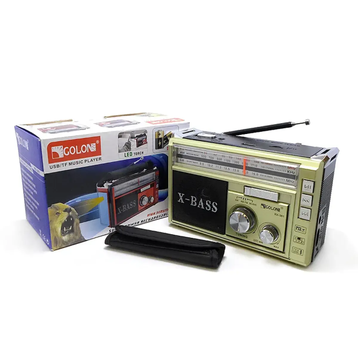 Радіоприймач USB/SD Golon RX-381 радіо з MP3 та LED ліхтариком (колір золотистий)