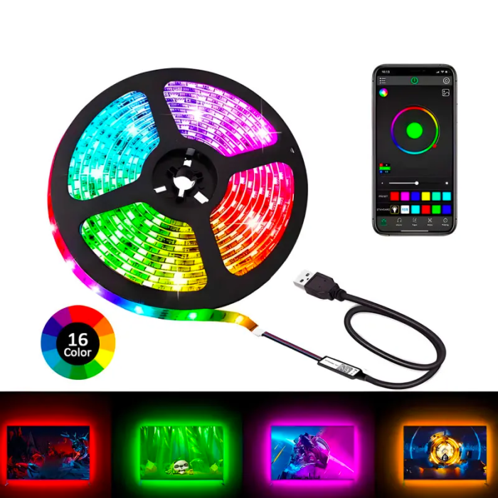 Светодиодная лента LED RGB USB APP SF-20, самоклеящаяся, 5 м, с пультом ДУ, на 300 диодов