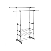Вешалка-стойка двойная телескопическая для одежды Triple Stand Hanger 3 полки для обуви 160х80х38см