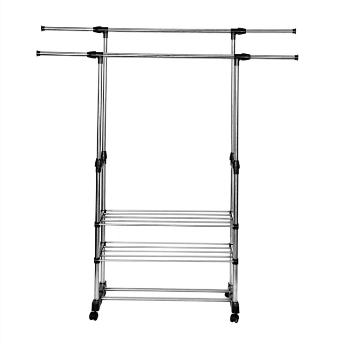 Вешалка-стойка двойная телескопическая для одежды Triple Stand Hanger 3 полки для обуви 160х80х38см