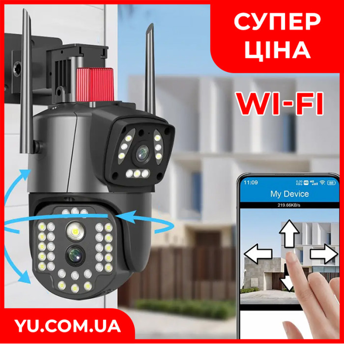 Уличная охранная поворотная камера Wi-Fi с сиреной и зумом 2 объектива 8MP камера с удаленным доступом