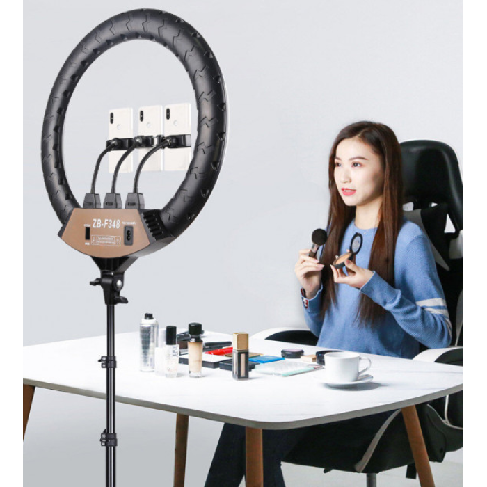 Кольцевая Led Лампа ZB-F348 диаметром 45 см + Пульт ДУ (+3 крепления для телефона) для блогера селфи фотографа визажиста