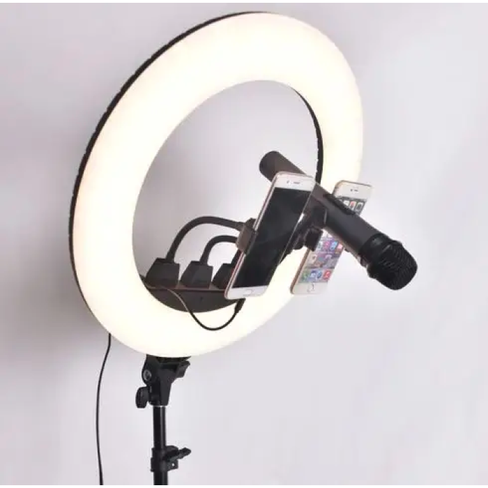 Кольцевая Led Лампа ZB-F348 диаметром 45 см + Пульт ДУ (+3 крепления для телефона) для блогера селфи фотографа визажиста