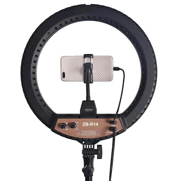 Кільцева світлодіодна лампа RING LIGHT ZB-R14 з 1 тримачем телефону + сумка, діаметр 35 см
